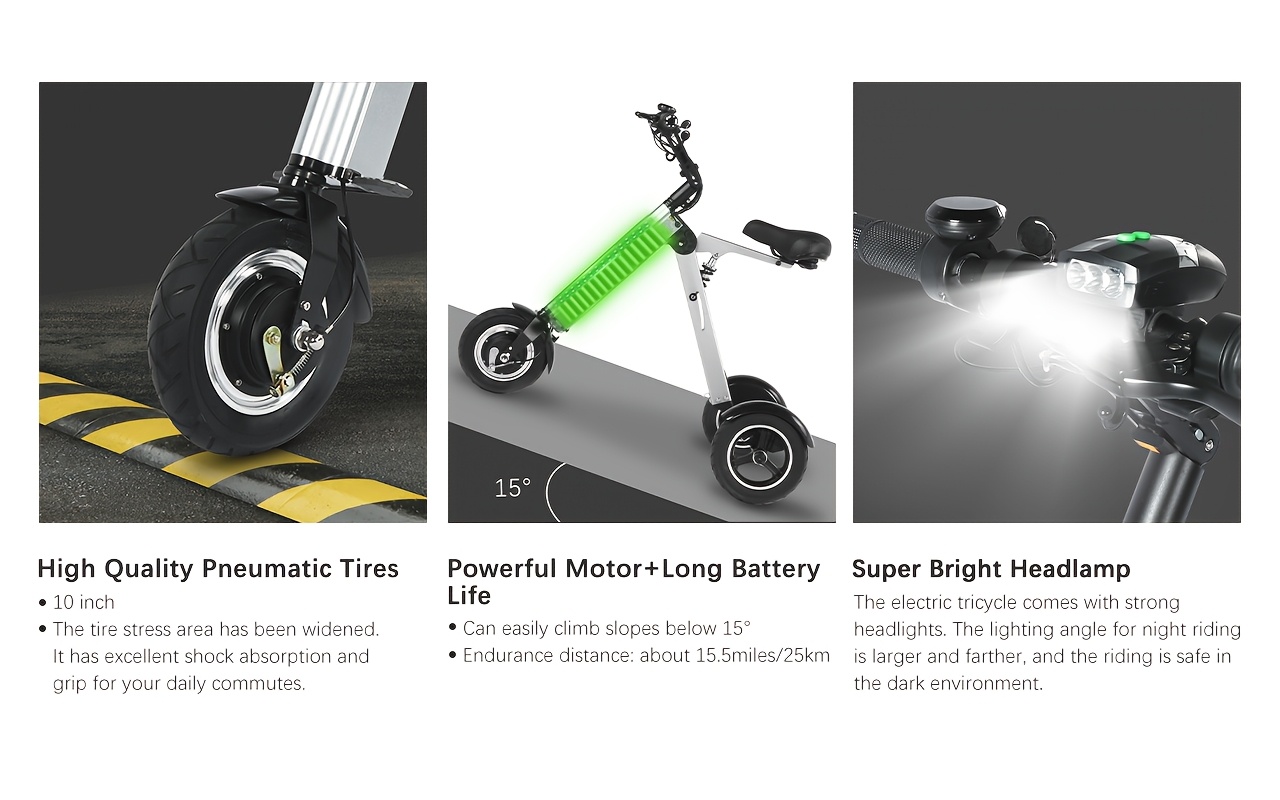 compact   for   3 wheeled mobility scooter featuring a seat and reverse function 10 inch air tires lightweight vehicle for   Product details 6