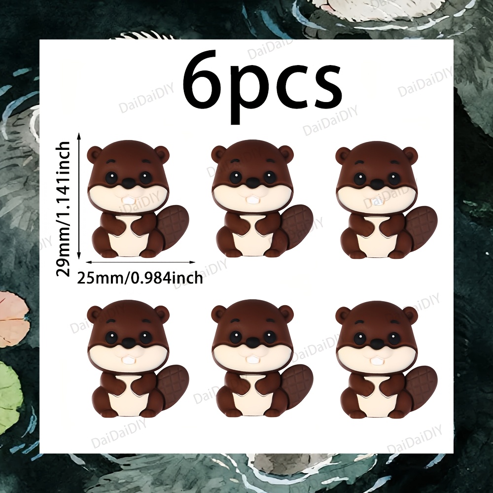 TEMU 6pcs 3d Beaver Silicone Beads, Brown Beaver-shaped 3d Animal Beads Suitable For Beaded Pen Decoration And Stationery Embellishment, Perfect For