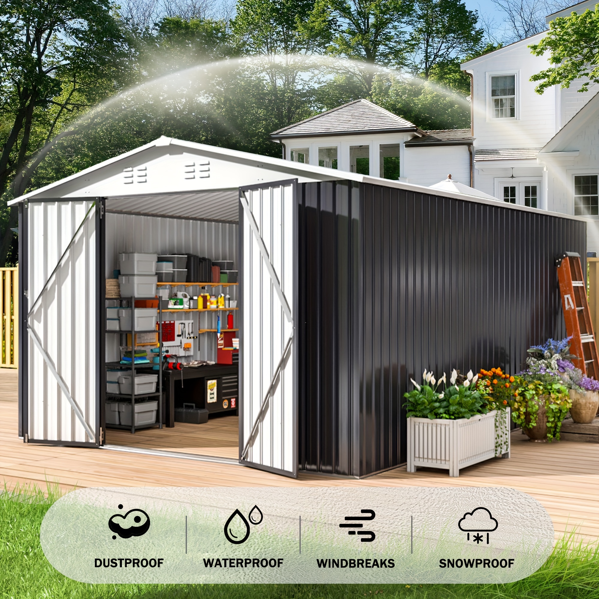 

Viwat Outdoor Storage Shed - Multiple Sizes , Garden Shed With Frame Structure And Lockable Doors, Metal Tool Shed For Backyard, Garden, Patio, And Lawn