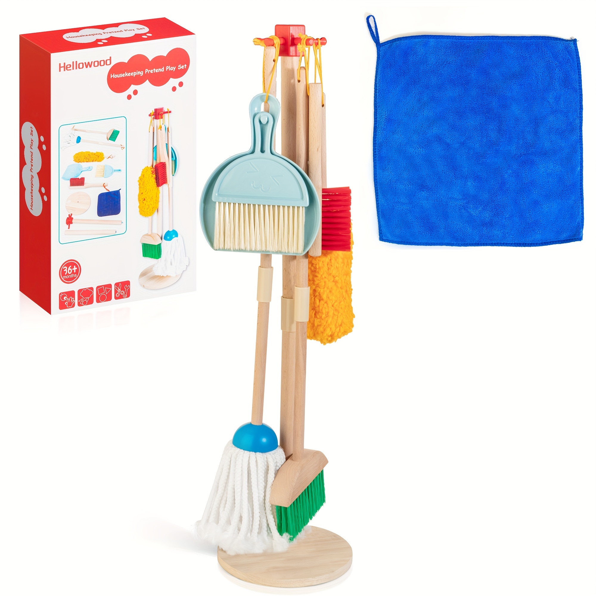 

8 Pieces Wooden Housekeeping Pretend Play Set For Kids, Extended Mop&broom, Detachable Toddler Toy Cleaning Set, Housework Role Play Set Gift Fine Motor Skill Christmas Gift