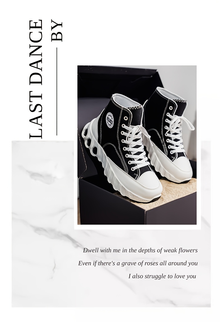 Explosive High Top Shoes for Spring and Summer 2025 | New Height Increasing Thick Soled with Wavy Sole, Classic Black sneakers for Men, Mid Top, Fabric Upper, PVC Sole