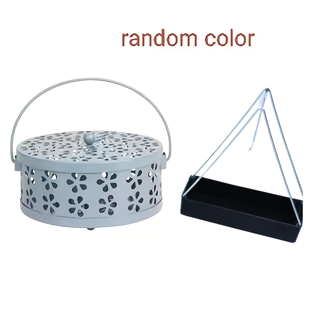 TEMU Random Color 2pcs Set: Coil Incense Holder And Triangular Coil Stand, Vintage Style Incense Holder With Handle - Portable Iron Incense Holder,