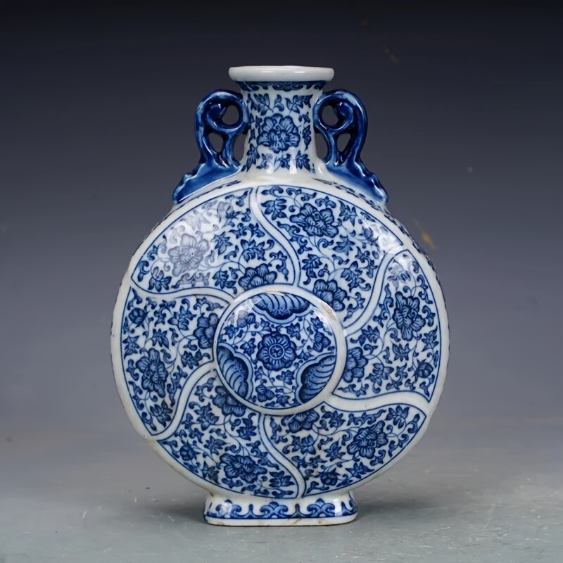 TEMU Jingdezhen Handmade Vase - Cylindrical Double-handled Lid Suitable For Desktop Decoration, Vintage Chinese Porcelain Pottery, Collectible Gift