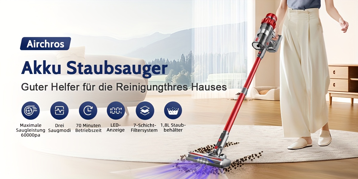   akku staubsauger 60000pa 50min cordless vacuum cleaner with smart display and charging station lightweight anti   vacuum cleaner   cordless vacuum cleaner for hard floors carpets pet hair details 0