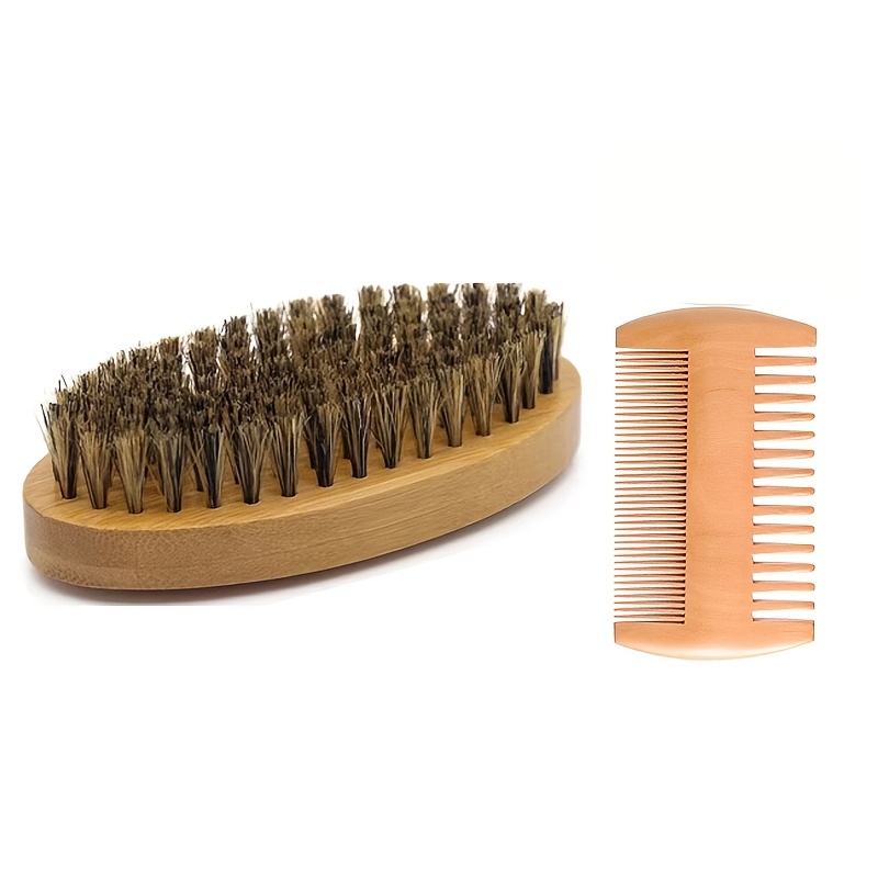 Beard Brush Set With Comb And Scissors Set For Men, Durable Wooden Comb Grooming Kit - Maintains Soft, Shiny, Smooth Facial Hair - Mustache Straightening And Shaping Tools