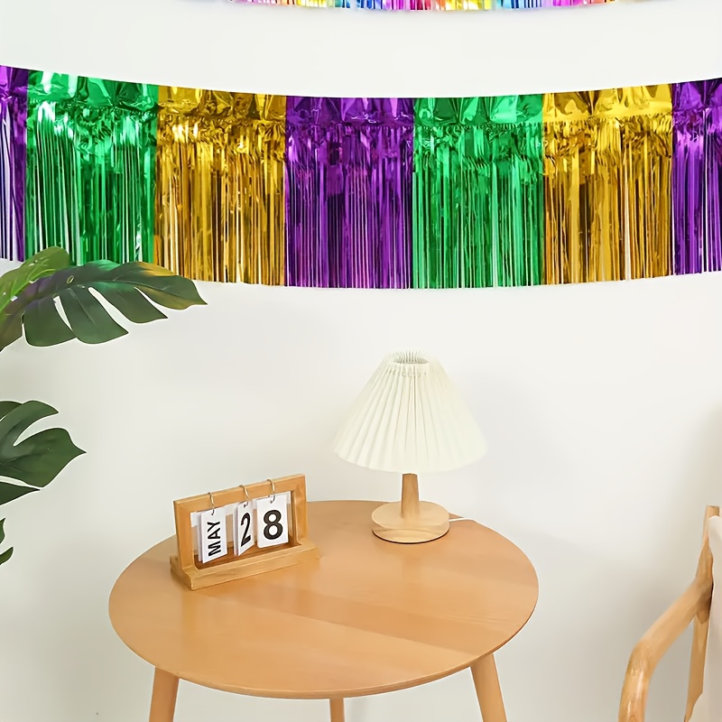 

Mardi Gras Metallic Tinsel Garland - Green, Golden & Purple Foil Banner For , Birthdays & Homecoming Decorations