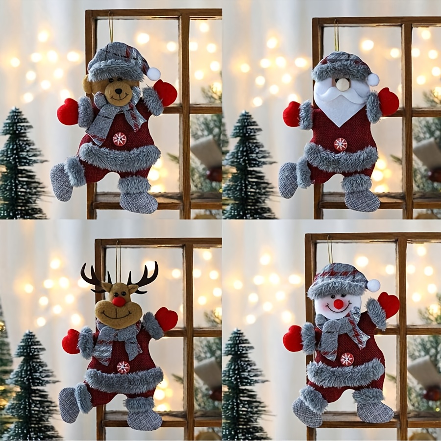 TEMU 4pcs Christmas Ornament Set: Reindeer, Bear, Santa Claus, Snowman Hanging Decorations, Suitable For Window And Tree Display, Seasonal Decor,