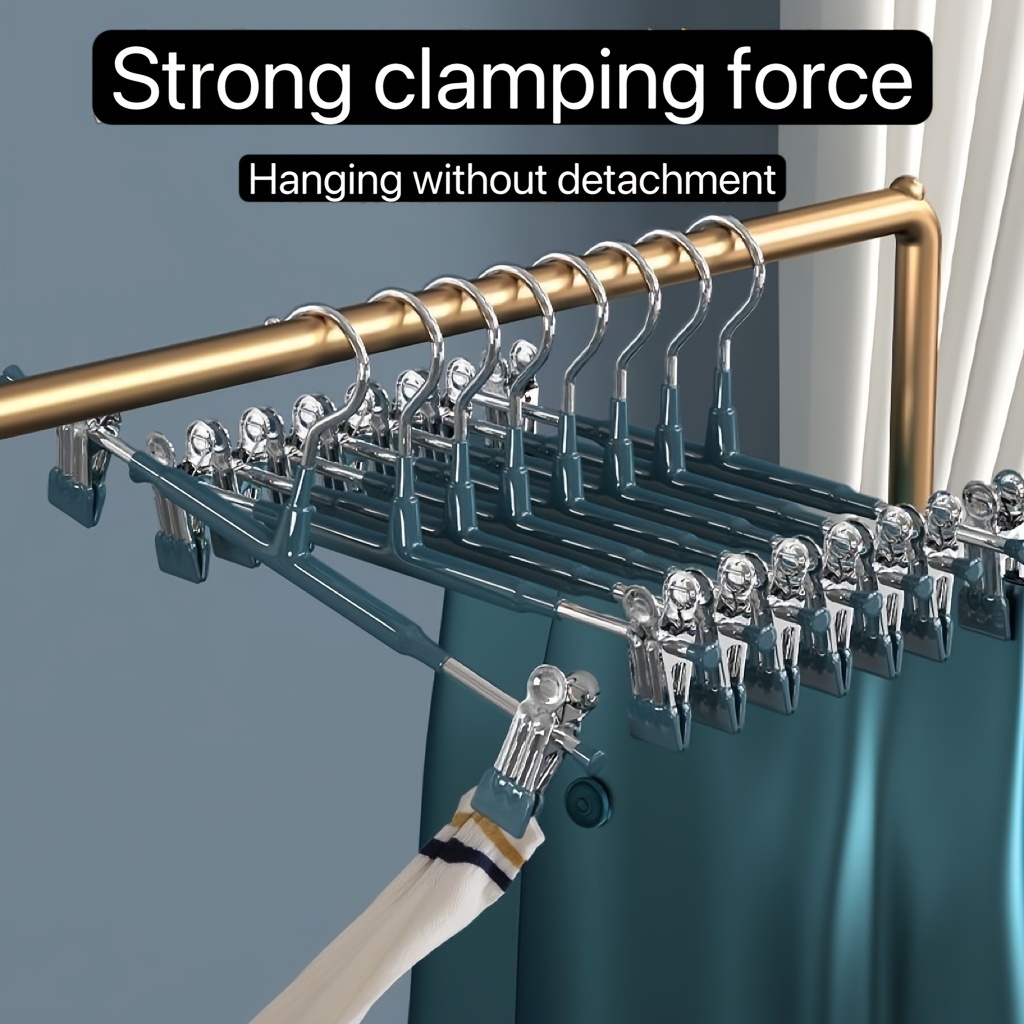 

10pcs Premium Stainless Steel Pants Hangers With Adjustable Clips - , Heavy-duty Skirt & Trousers Racks For Retail Display And Home Use