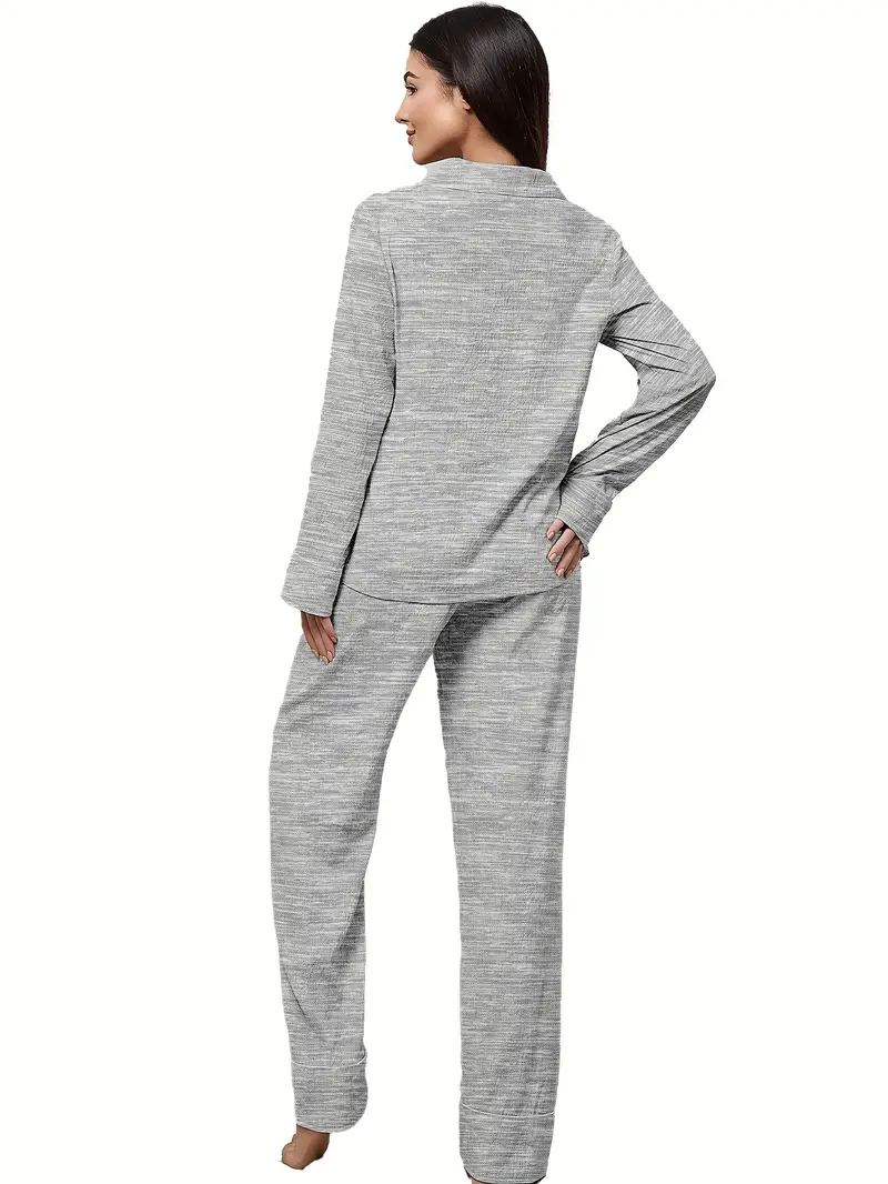 3 sets of 6pcs womens casual polyester solid color long sleeved top long pants sleepwear set fabric long sleeved lapel top with loose pants wear outside Product details 3