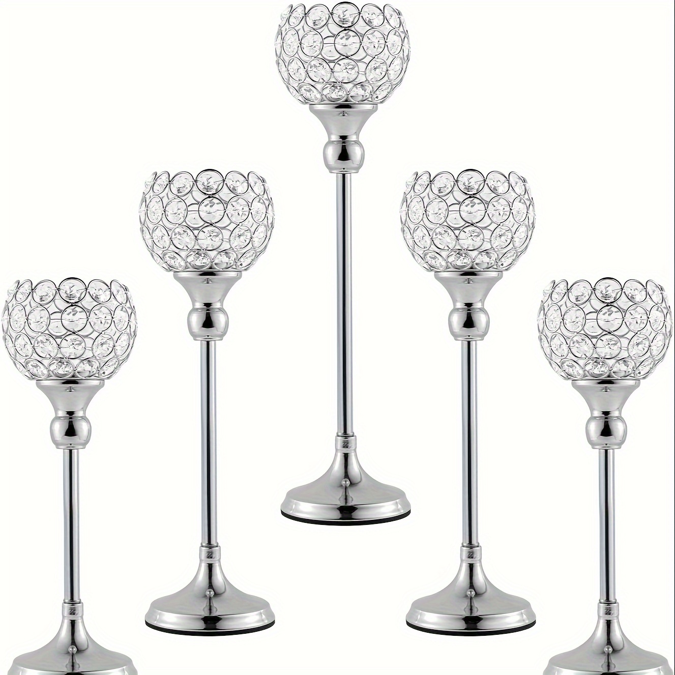 

Set Of 5 Silver Crystal Candle Holder, Tea Light Candlestick Holders For Wedding Decoration, Centerpiece For Party Birthday Living Room Dining Tale Centerpiece Decor