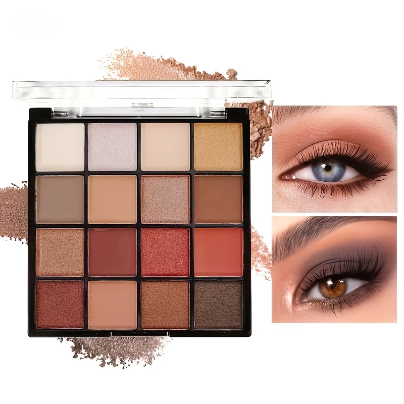 16-color Shimmery Eyeshadow Palette, , Nude Makeup, Beginner-friendly Smudge-resistant Eyeshadow, With Shimmery And Matte , Suitable For Daily Wear