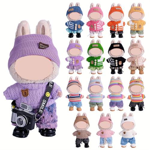 6 69inch doll clothes for labubu with 3 outfits stylish fisherman hat sweaters pants or skirt set for 6 69inch dolls adorable labubu accessories for play display not included shoes doll