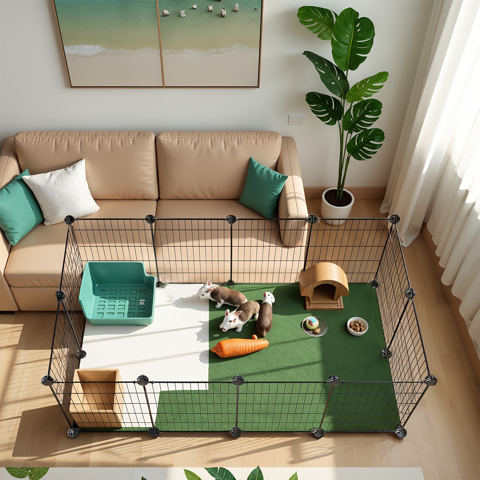 TEMU Créez votre espace pour animaux avec cette clôture et cage DIY, pour lapins et cochons d'Inde. Grille métallique de 123 x 41 cm