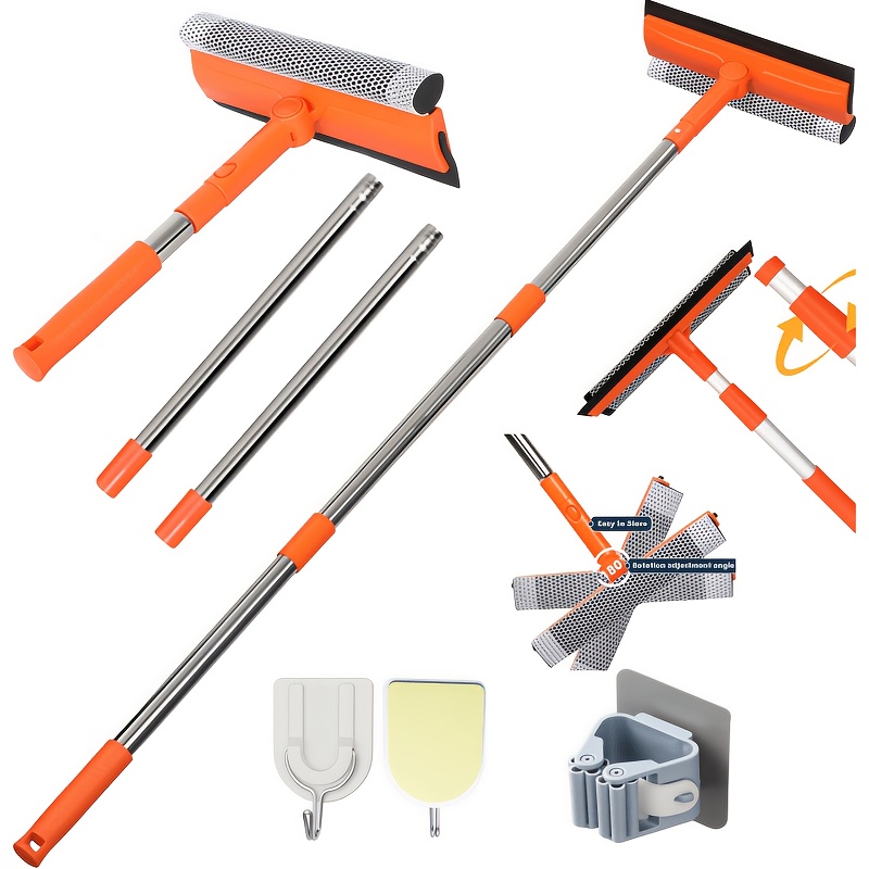 TEMU Window Squeegee For Window Cleaning With Retractable Pole, Squeegee Window Cleaner Tool 2in 1 Car Window Cleaning Tool, Telescopic Extension