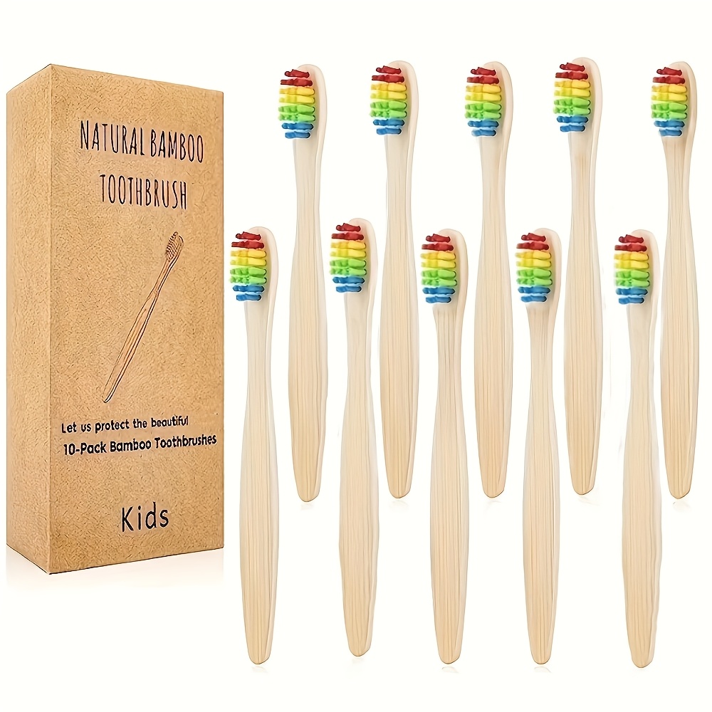 Set Of 10 Manual Toothbrushes With Soft Bristles From Rainbow, Made Of Bamboo