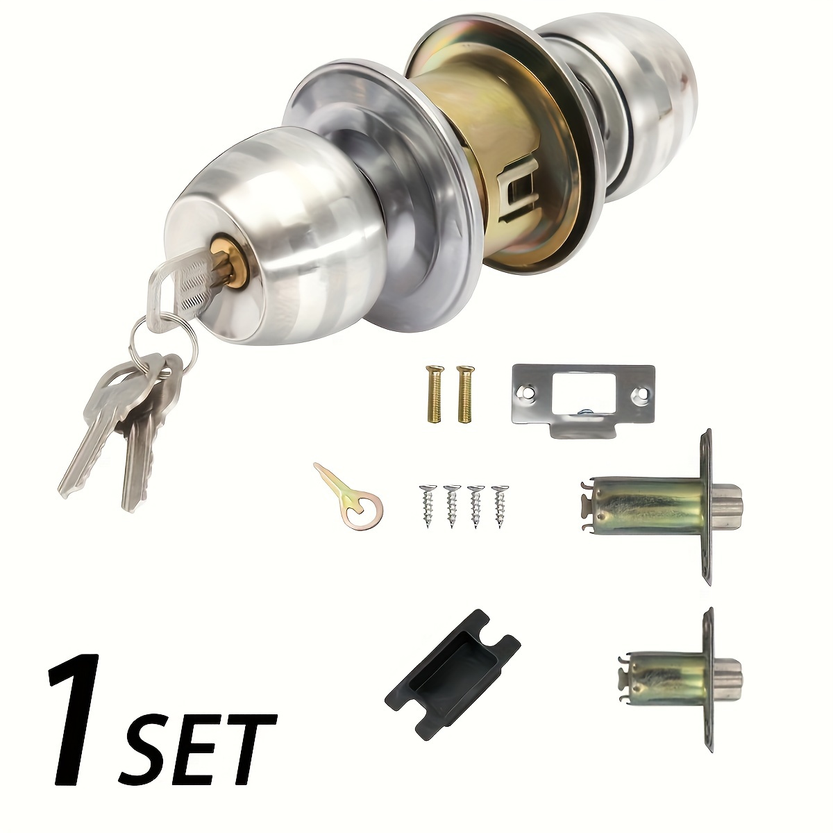 TEMU Entry Door Knob Set With , Bedroom Or Bathroom Exterior/interior Metal Door Knob, Satin Nickel , No Electricity Or Battery Required