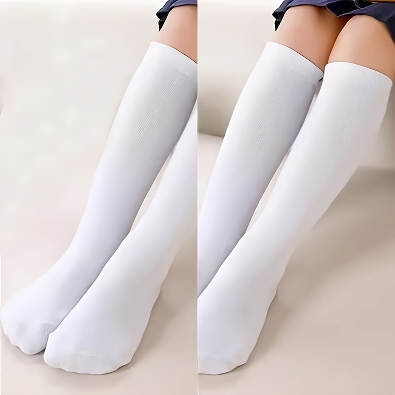 Girls' Over-the-knee Socks Solid Black White Student Easy Versatile Children Socks, Halloween