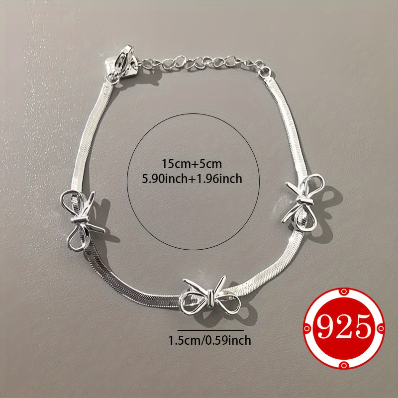Women's 925 Silver Snake Bone Chain Bracelet with Bow