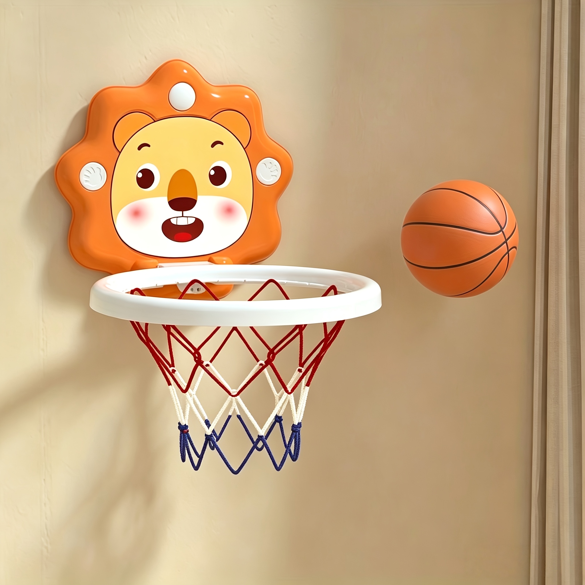 ' Cartoon Animal Basketball Hoop Set With Mini Balls & Pump - Wall-mounted, Indoor/outdoor Playset For Ages 3+