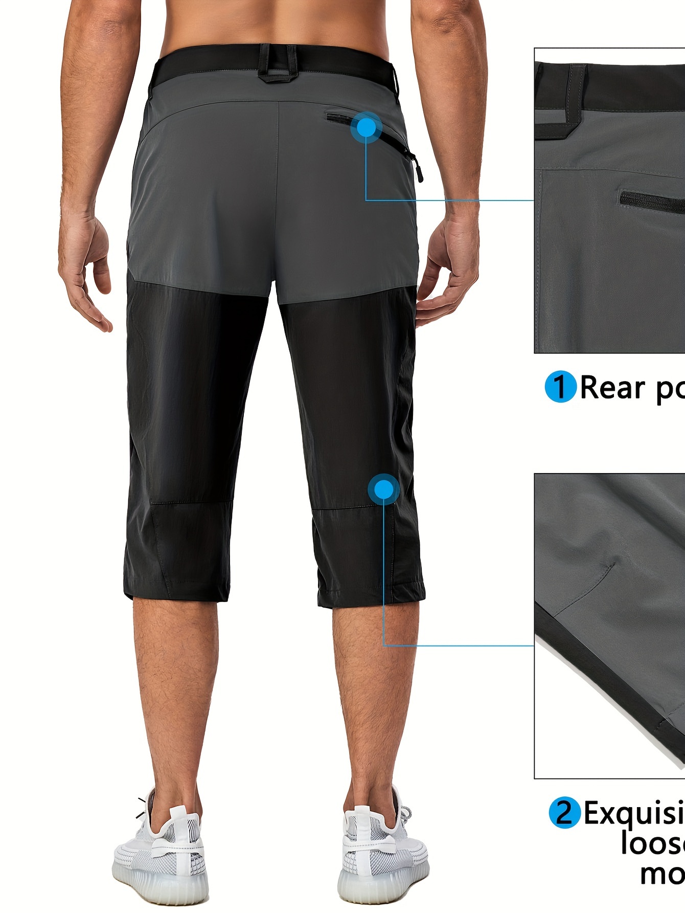 Mens Hiking Pants Quick Dry 3/4 Pants Capri Shorts Lightweight for  Travel Casual