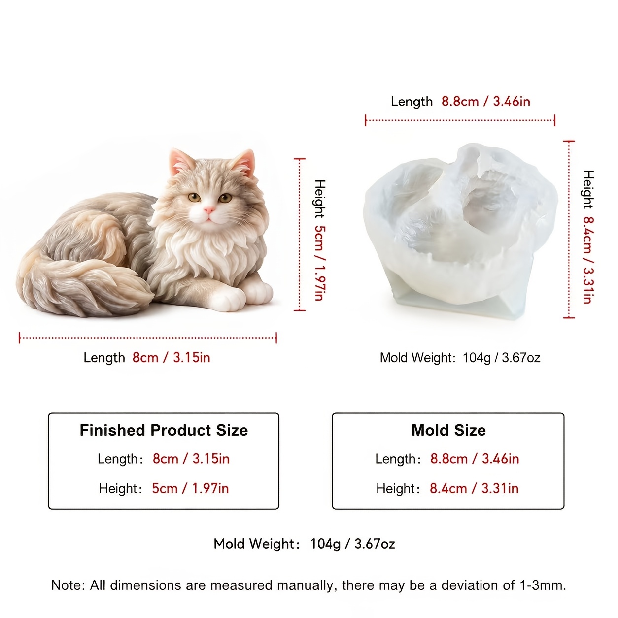 TEMU 3d Sleeping Maine Cat Silicone Candle Mold, Lying Kitten Shape Mold, Aromatherapy Candle Resin Gypsum Casting Mold, Pet Decor Craft Tool
