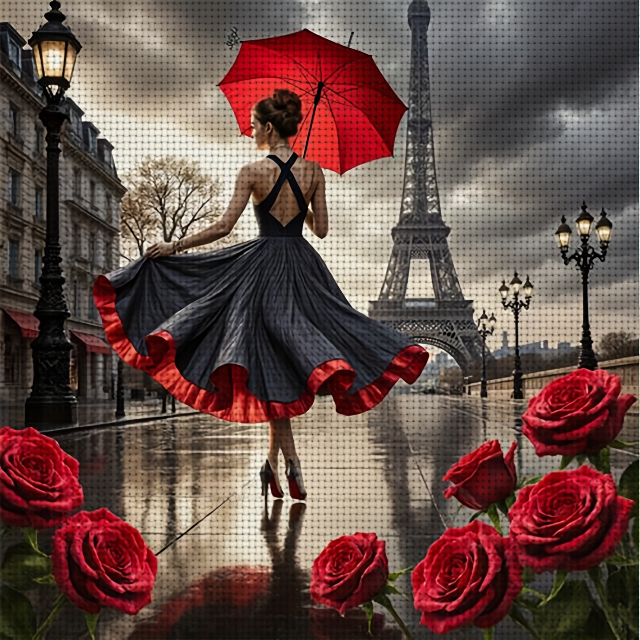 TEMU 1 pièce Kit de Broderie Croisée Imprimé DIY, Cadre, Motif "Dame avec Parapluie Rouge sous ", Parfait pour de Loisir Relaxant des Débutants, Vous