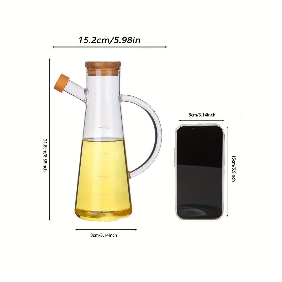TEMU 1pc Glass Oil Dispenser, A New Tool With Measurement , Large Capacity Household Oil Bottle, 600ml