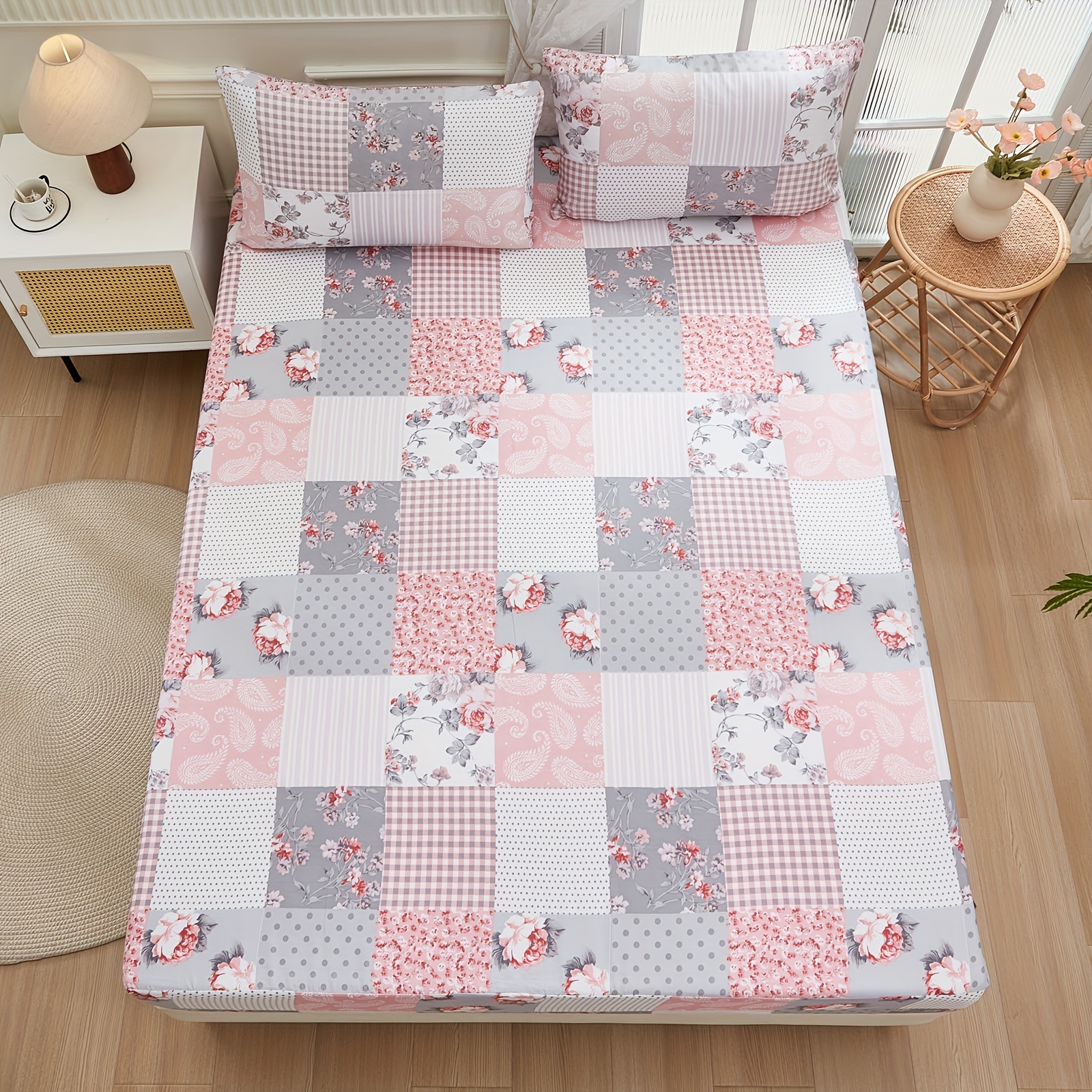 floral printed bed sheet pillowcase set 100 polyester sanded