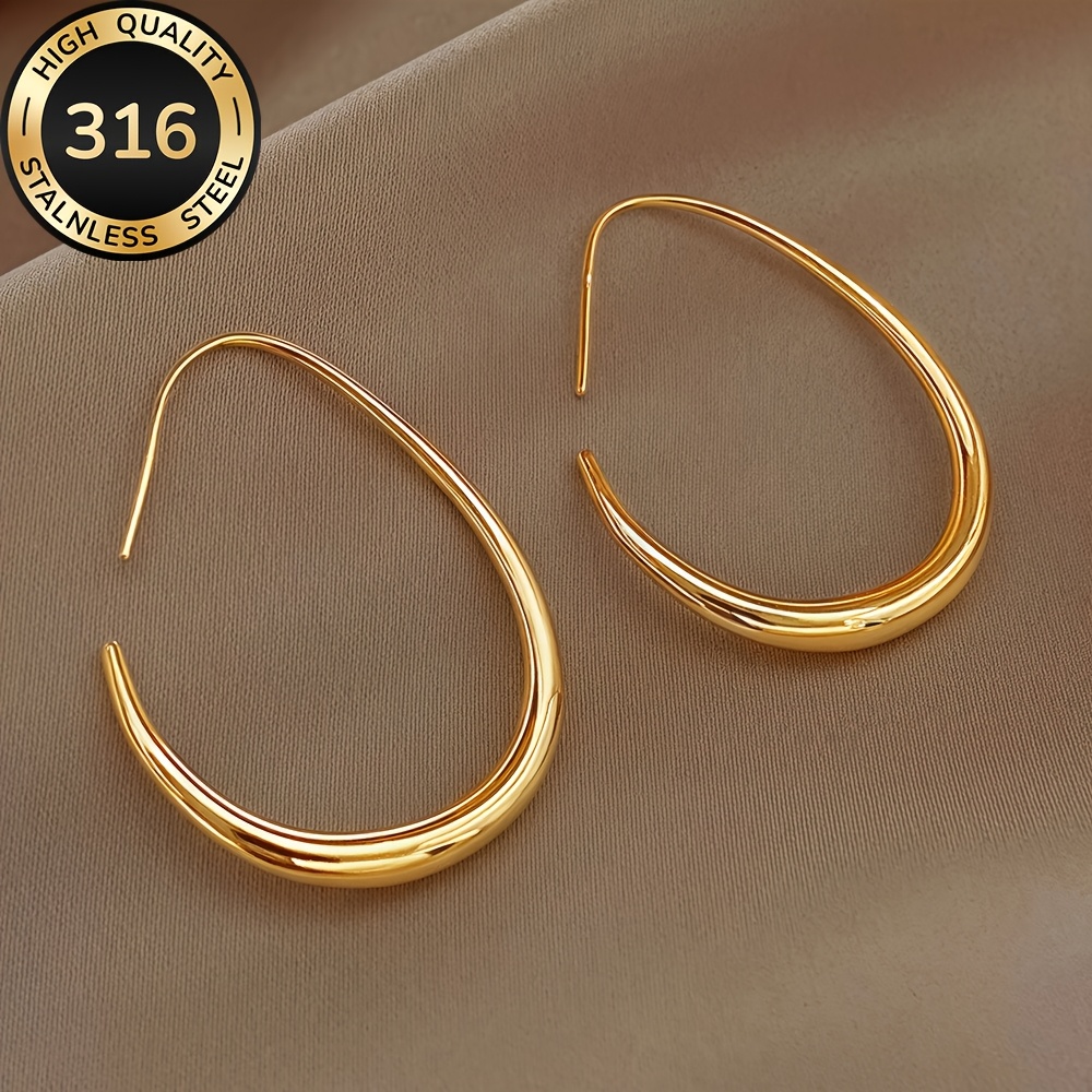 TEMU Elegant 18k Gold-plated Stainless Steel Teardrop Earrings - Hypoallergenic, Fade-resistant, For & Parties - Chic Gift For Women, Parties Accessory|minimalist Jewelry|goldtone Finish