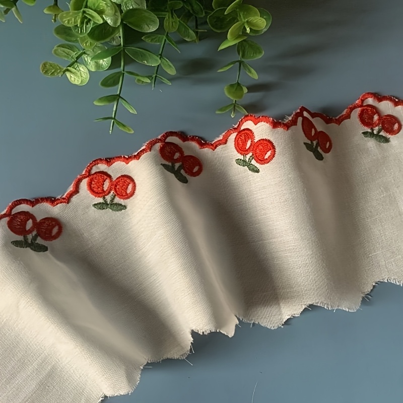 TEMU 1 Yard de Biais Brodé en Couleur et Fraise avec Code-Barres pour Vêtements, Textiles de Maison, Décoration d'Ourlet de Robe pour Femme