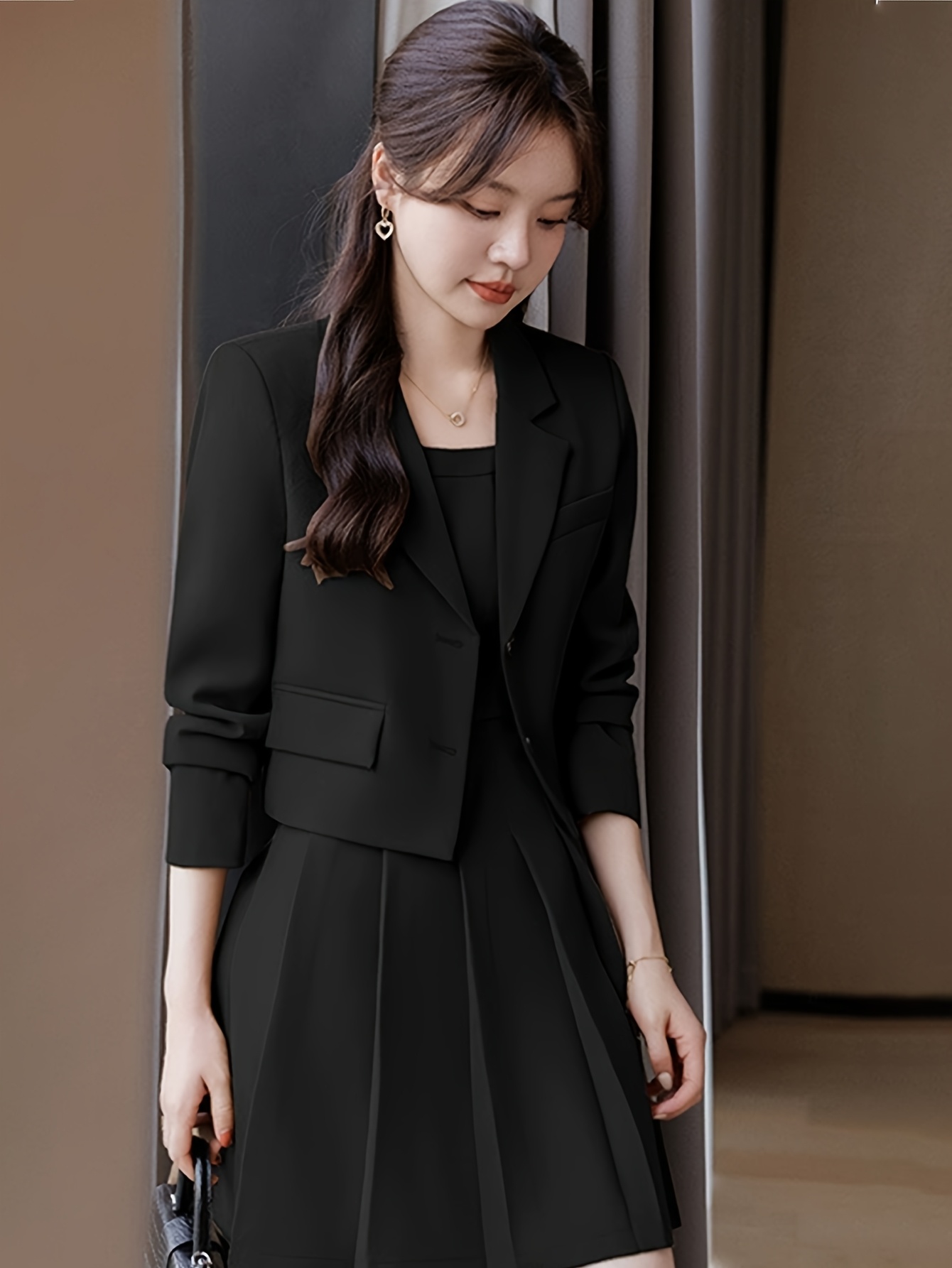 stilvolles zweiteiliges schwarzes freizeitkostüm Temu Germany