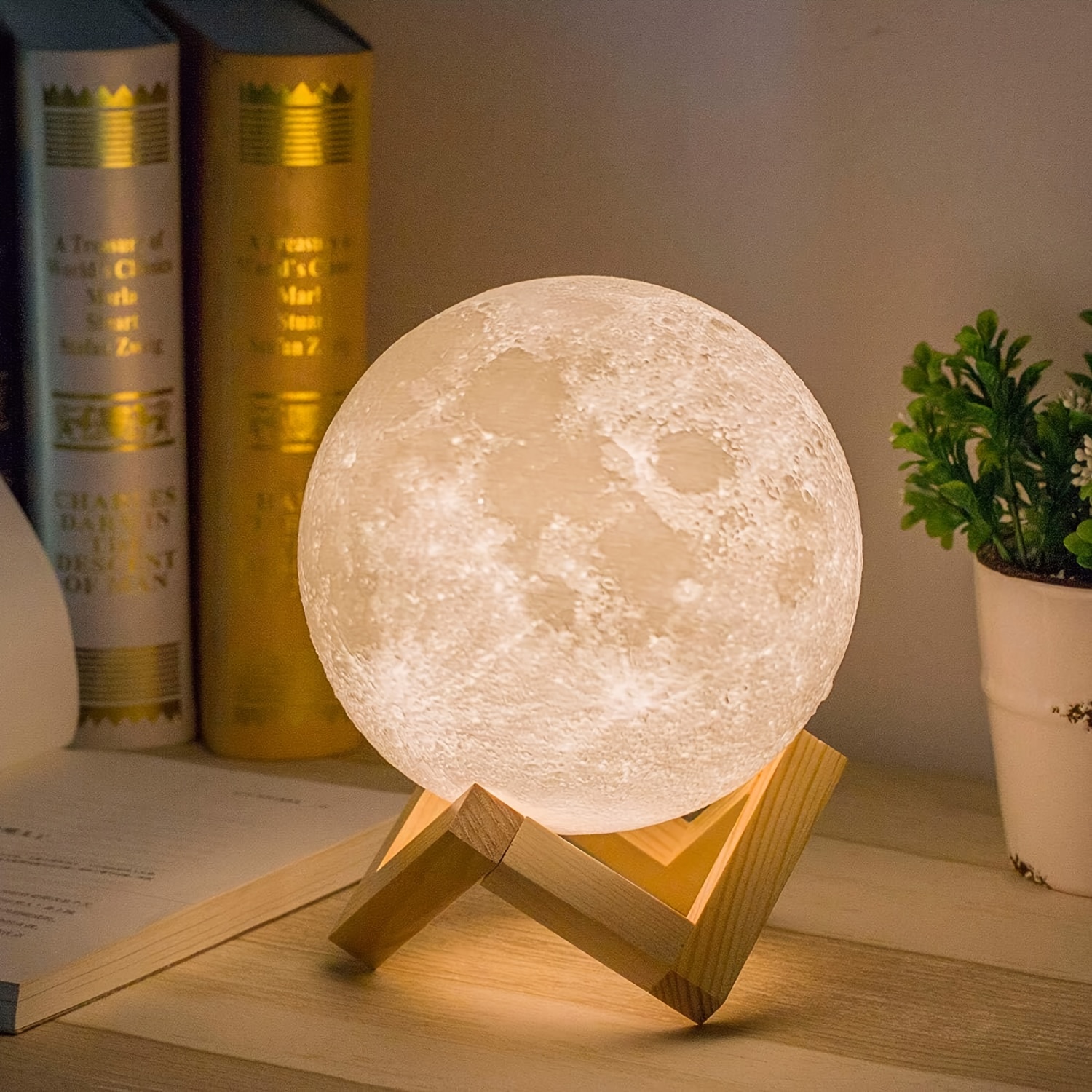 

3d Printed Moon Lamp With Bracket And Remote Control Usb Plug-in Moon Lamp, Suitable For Birthday Gifts And Lovers, Moon Lamp Wooden , 16 Colors Led Night Light