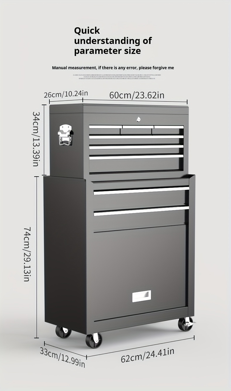 Heavy-Duty 2in1 Rolling Tool Chest with 8-Drawers, 199.58 KG Load Capacity, Removable Top Tool Box, Large-Capacity Metal Tool Storage Cabinet on Wheels tool cabinet for managing and maintaining equipment. for Garage, Workshop and Home Repair