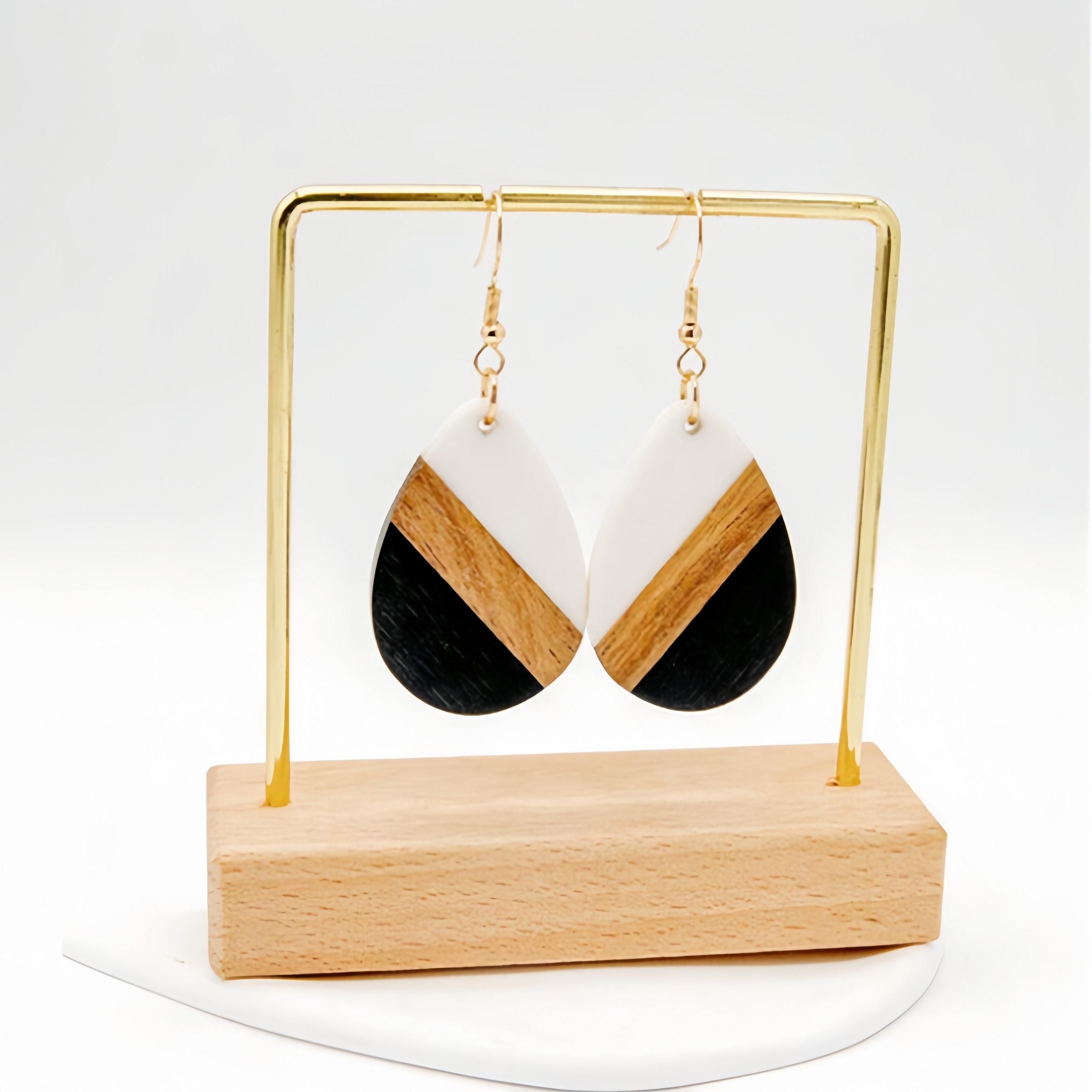 

Elegant Wooden And Acrylic Teardrop Earrings - Golden Tone Hook