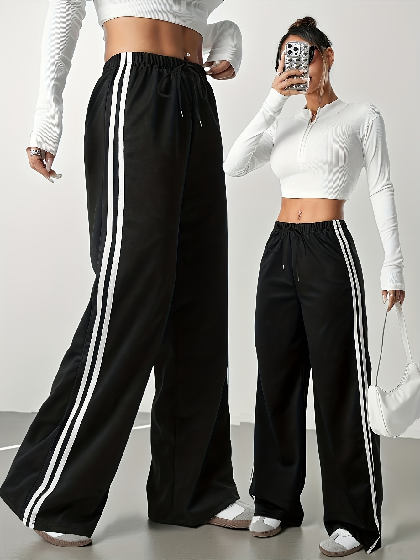 pantalones deportivos de corte   y color   con cintura ajustable - pantalones elásticos para entrenamiento  , adecuados para gimnasio y ropa casual - ropa deportiva lavable a máquina para todo el año