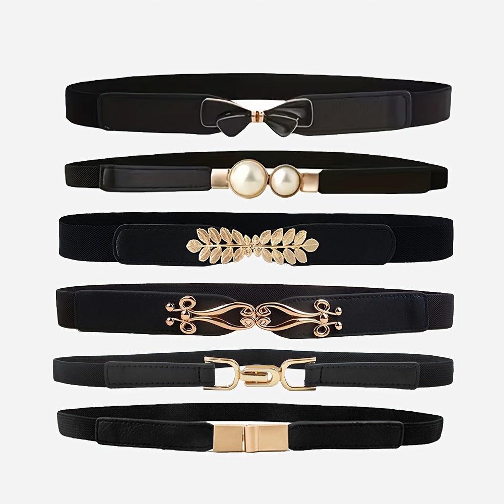 TEMU 6pcs Multi- Slim Waist Belt For Women, Versatile Decorative Dress Waistband With Elastic Waist, Multiple Colors