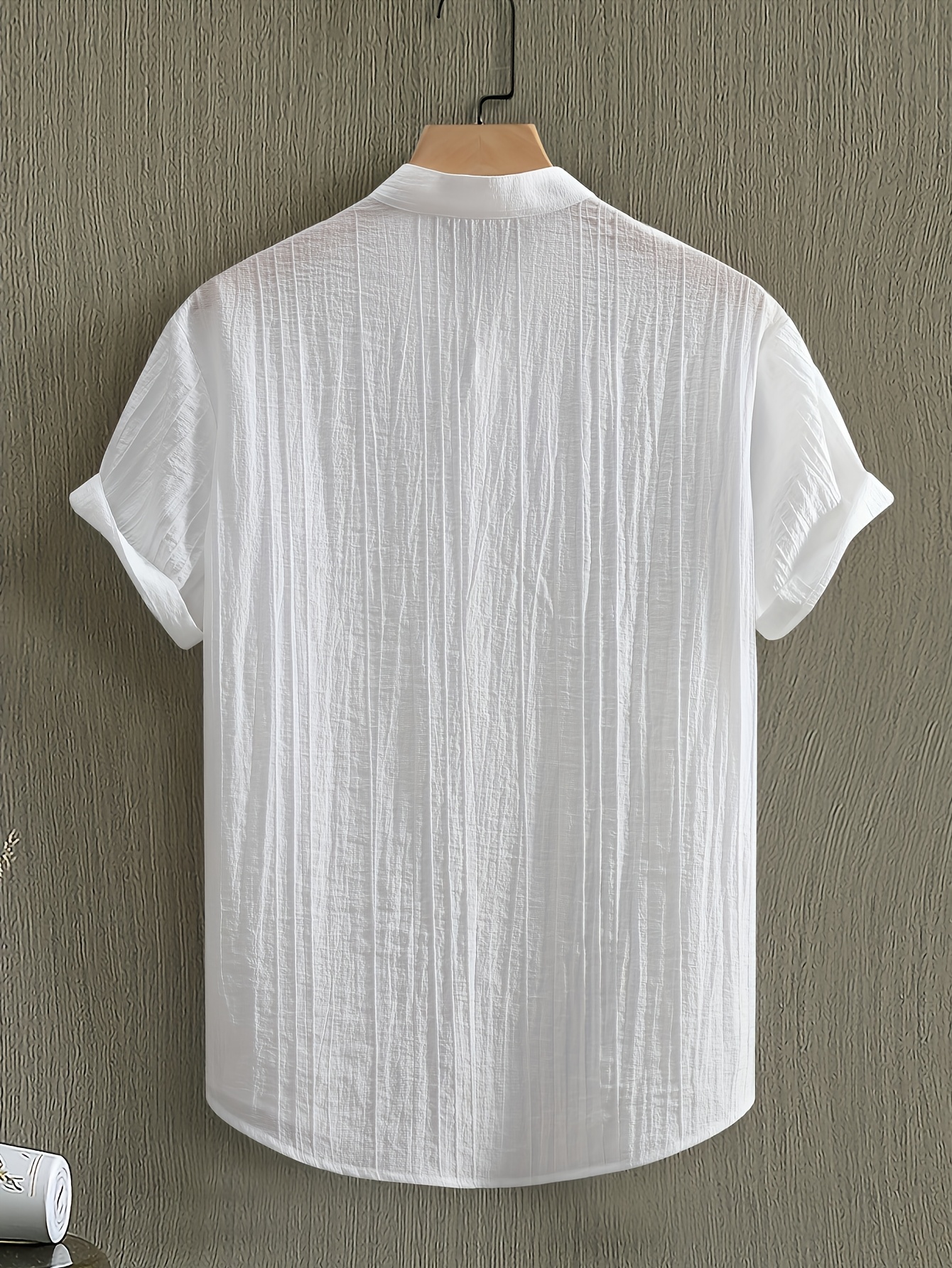 Owens OBM Men's Summer Short Sleeve Shirt - Lightweight Breathable Solid Color Button-Up Casual Shirt with Stand Collar, Machine Washable for Beach Vacation, Pool Party & Casual Attire, Beach Shirt