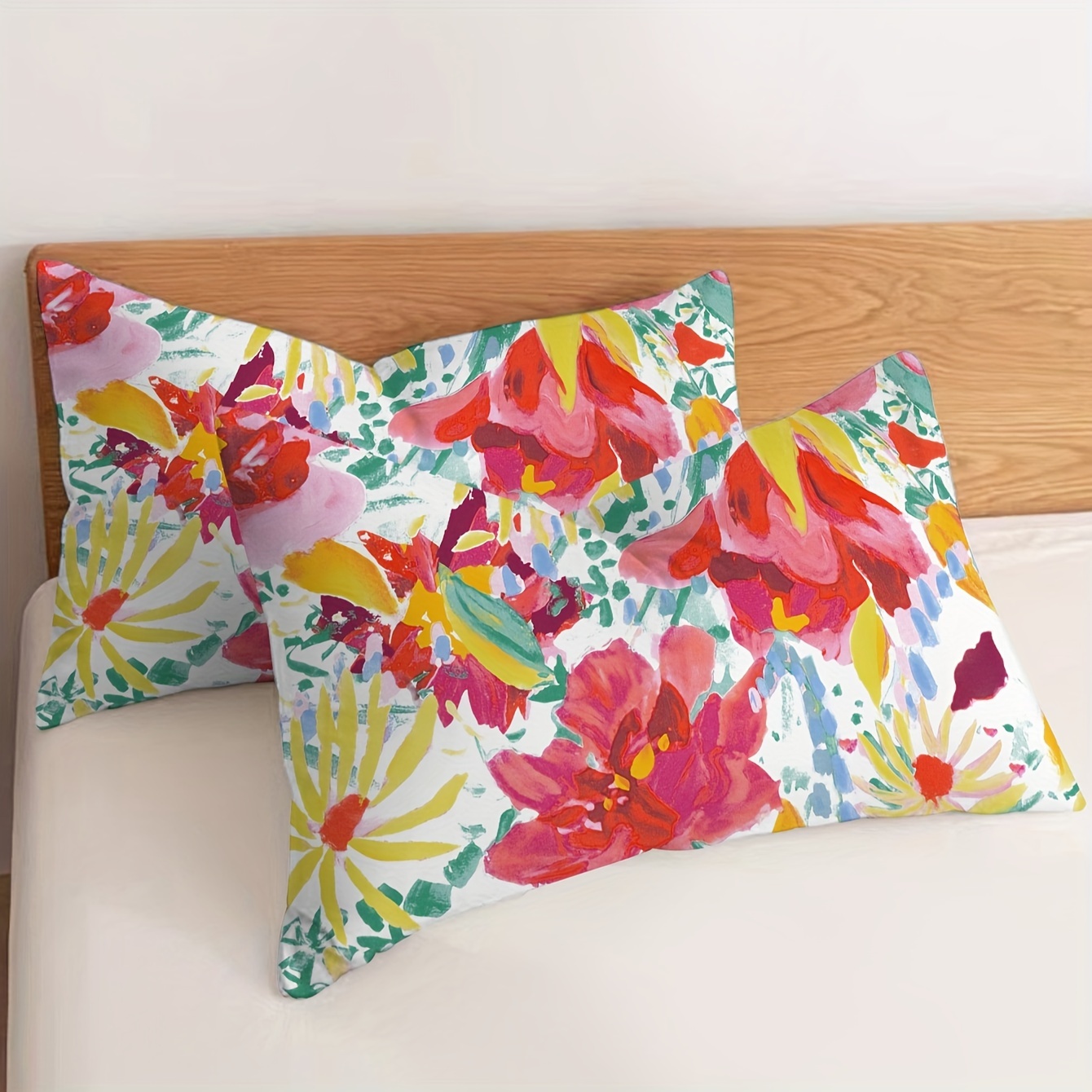 2pcs painted flower brushed printed pillowcase no pillow core soft and breathable pillow cover suitable for bedroom sofa home decoration details 8