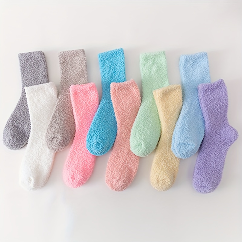 

Lot de 10 paires de chaussettes en polaire corail, Chaudes et simples chaussettes mi-mollet pour l'automne et l'hiver, Bas et collants pour femmes