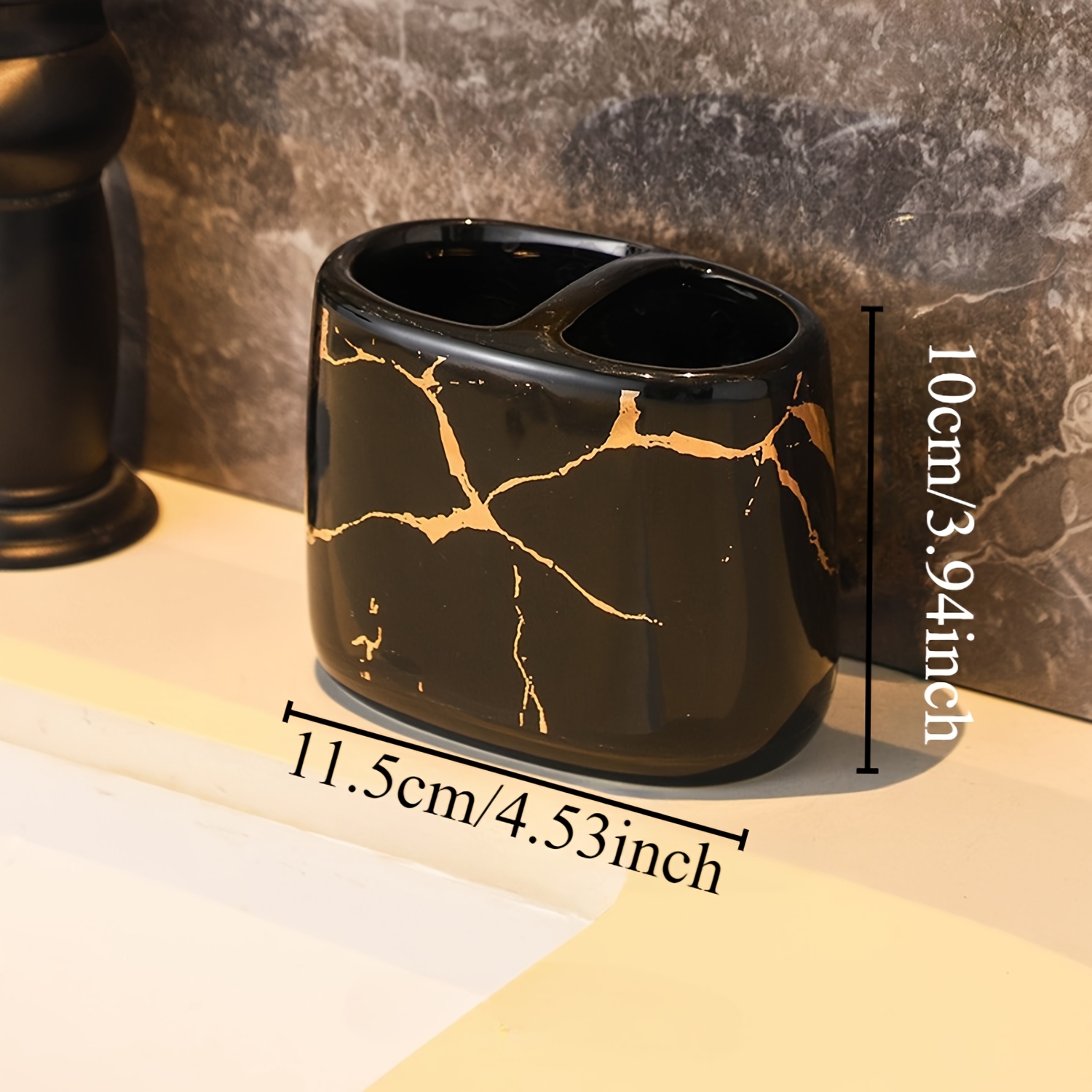 Image of 1pc Ceramic Toothbrush Storage Tube Toothbrush Box Toothbrush Holder Cosmetic Storage Box Marble Texture, Home Bathroom Couple Toothbrush Cup, Bathroom Storage Additions