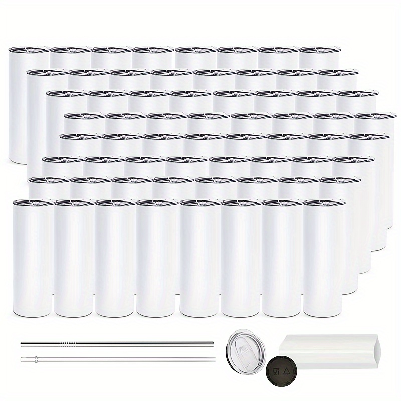 

25pcs/50pcs 20 Oz Tumbler White Sublimation Blanks Stainless Steel Straight Insulated Tumblers With Lid And Straw