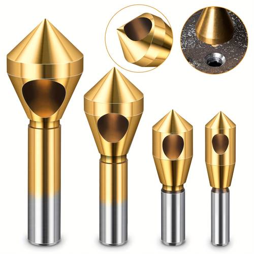 4pcs hard 90 hole countersink drill bits titanium coated deburring chamfering tools for wood pvc aluminum smooth cutting durable tools
