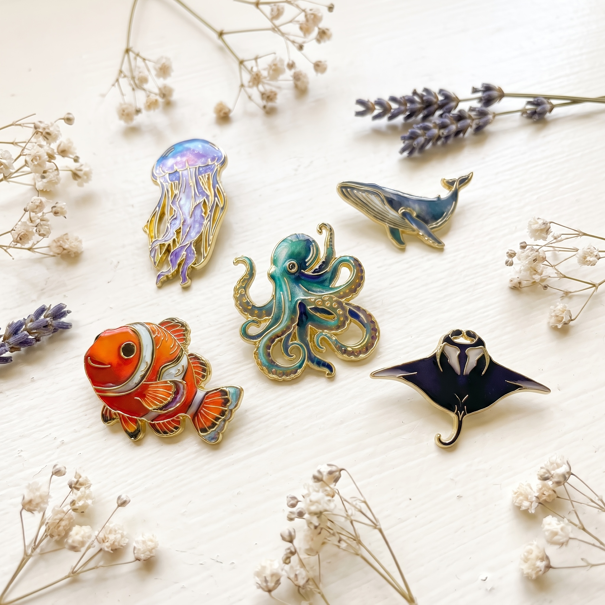 TEMU 5pcs/set Marine Animals Enamel Pin Fashion Decorative Badge Ornaments Lapel Bag Badges Gifts