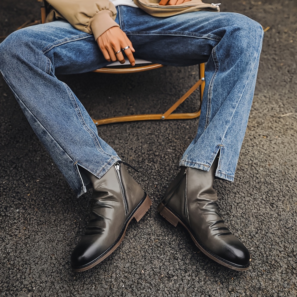 Side Zipper Mens Dress Shoes Ankle Boots Woobling Mens Dress Boots