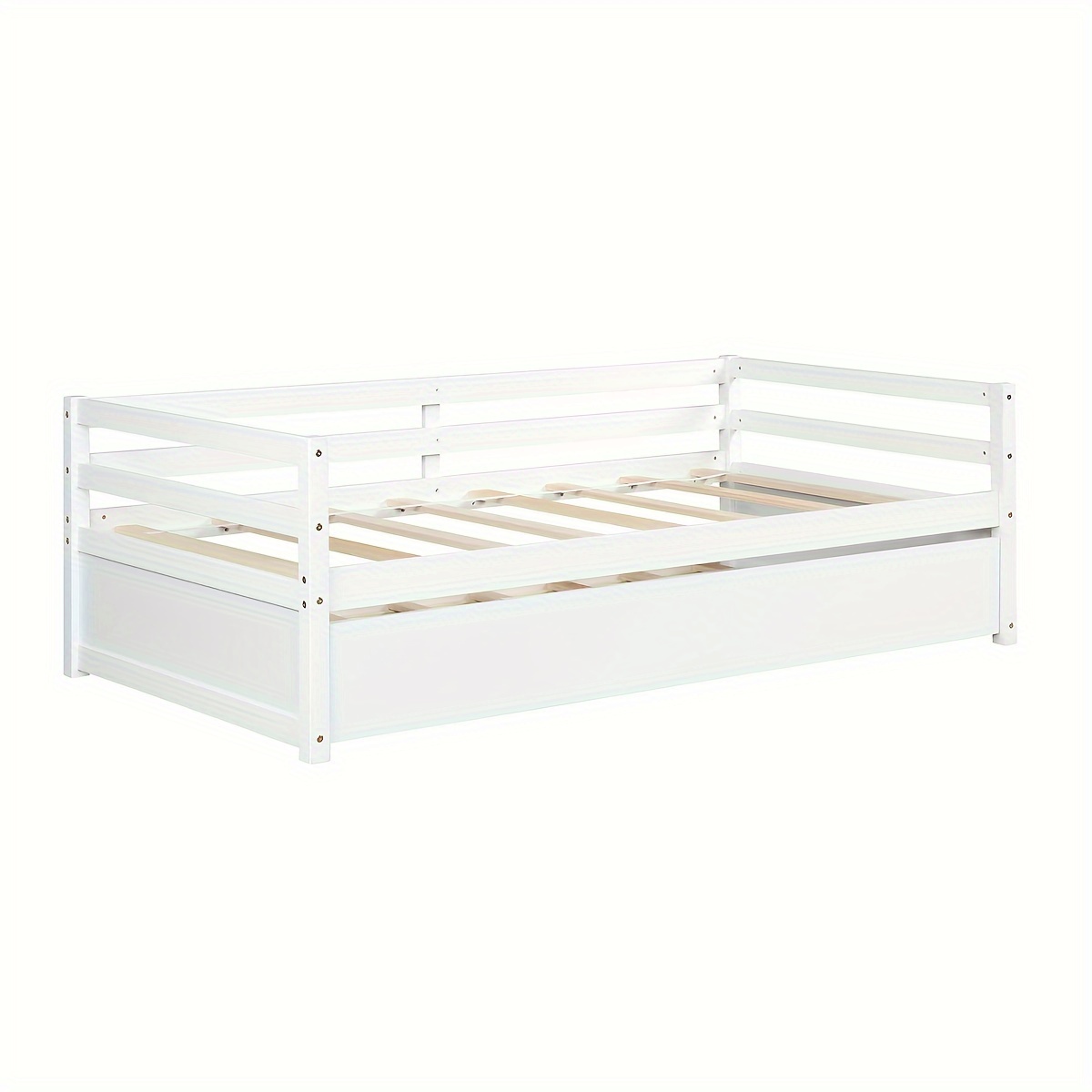 

Twin Size Trundle Daybed Wooden Slat Support Mattress Platform For Kids White