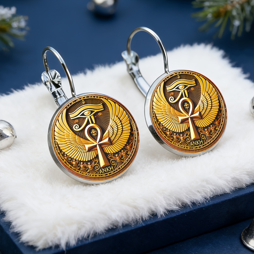 TEMU Ankh Eye Of The Ancient Egyptian God Earrings, Alloy Material With Glass Inlay, A Fashionable Gift For Women, Exquisite Earrings Suitable For
