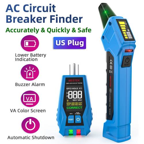 cbf01 2 in 1 circuit breaker finder electric tester ac 120v detect common wire faults us plug gfci outlet tester outlet meter lock indicator with led display electrical circuit tracer tool circuit breaker fuse quick recognizer no battery