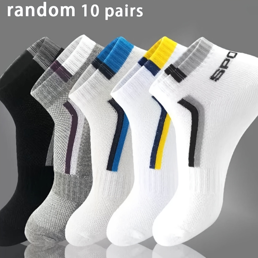 Mixed Color Random 10-pair Letter Ankle Socks - Mq - Spring/summer Unisex Thin Breathable Heel Letter Fashion Versatile Ankle Socks