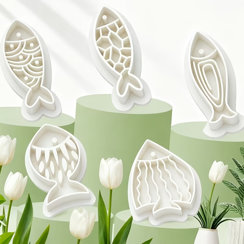 TEMU 5 piezas Exquisitos Moldes de Corte de Arcilla con Diseño de Pequeños Peces, Cortadores de Arcilla para Pendientes de Estilo Bohemio, Cortadores