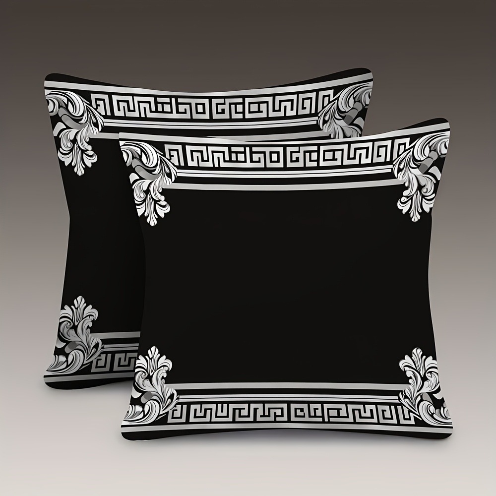TEMU 2 pièces, Housse de Coussin en Peluche Courte, Bordure Motif Clé Grecque, Impression -, 18" x 18", Adaptée pour Canapé, Salon, Chambre, Bureau,